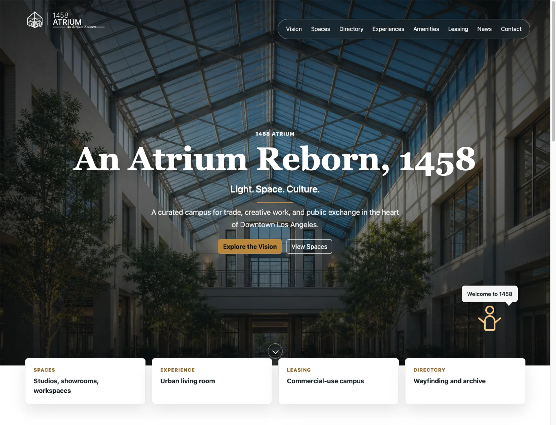 1458 Atrium website and place brand interface